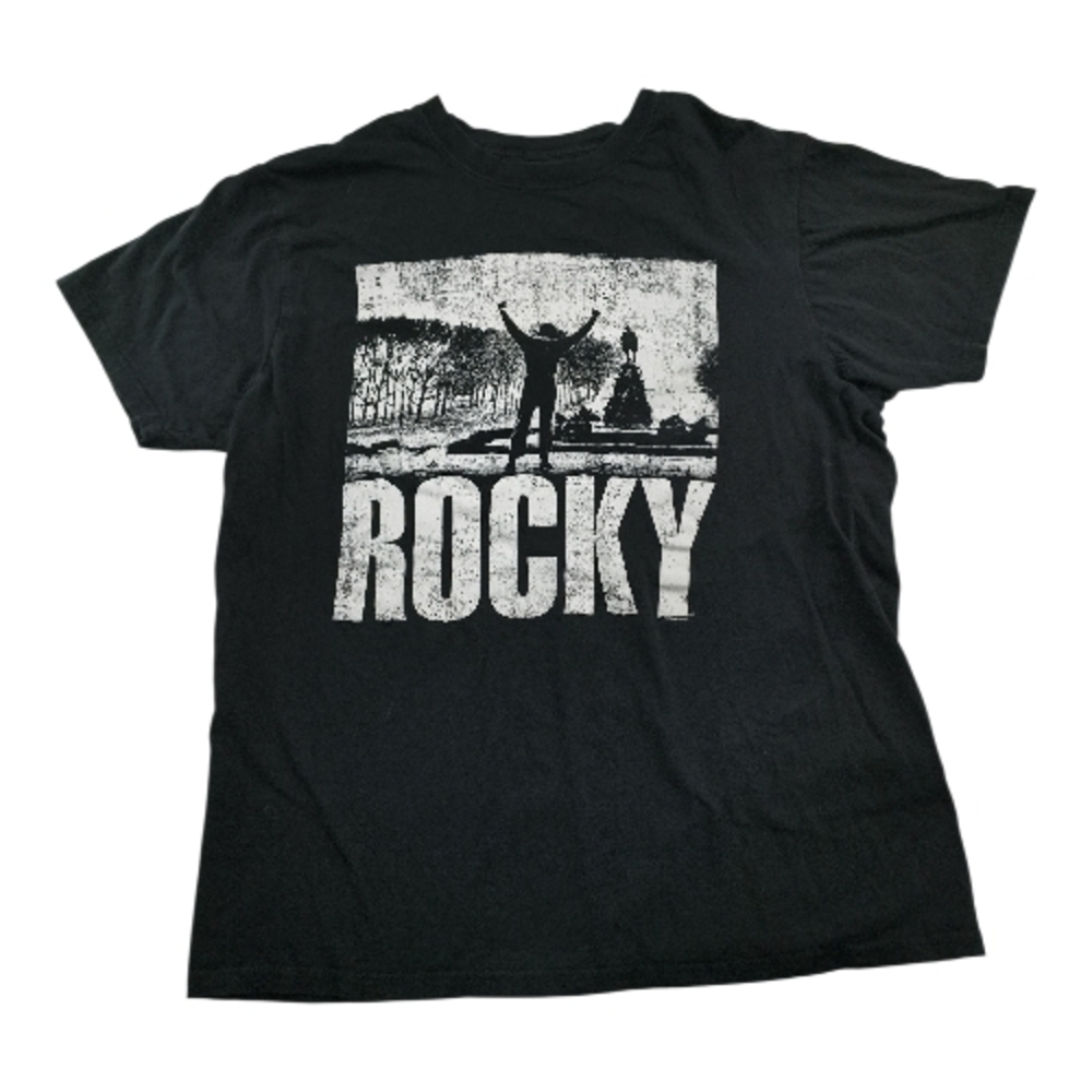 Rocky Black Graphic T Shirt Men Size L Movie Print Short Sleeve Tee Unisex